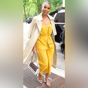 New York & Company x Gabrielle Union Strapless Yellow Wide Leg Jumpsuit